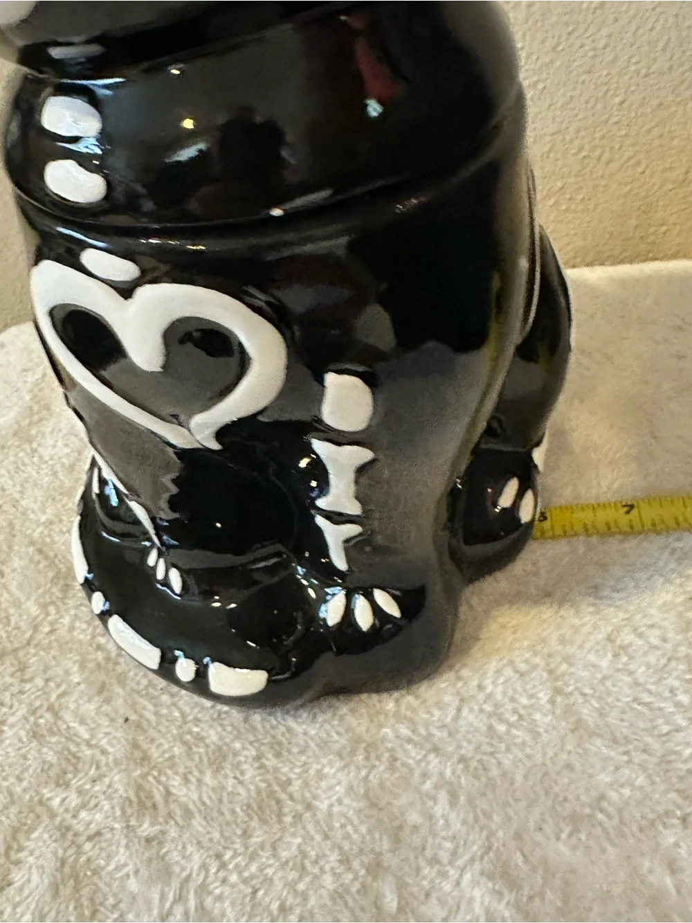 Black & White Skeleton Cat Ceramic Figurine